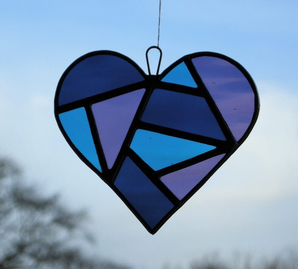 Love Hearts Deep Red Freeform Stained Glass Panel Suncatcher