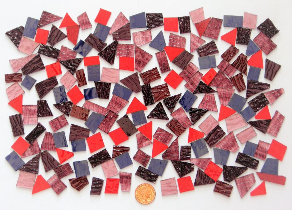 Stained Glass pieces (reds and purples textured glass) off cuts…small pieces of glass Witney