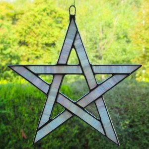 Stained Glass Pentagram 5 pointed star in an iridescent white streaky glass