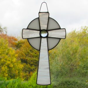 Stained Glass Celtic cross in a selection of two whites textured glass