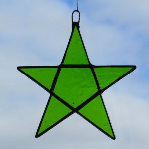 Stained Glass Pentagram Star in moss green textured glass