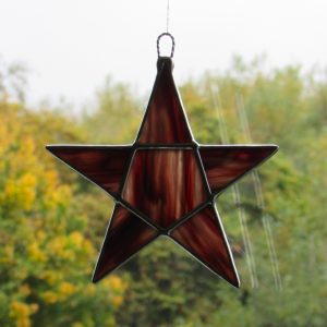 Stained Glass Pentagram Star in a sierra red pearl streaky textured glass