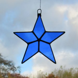 Stained Glass Star in a medium blue textured glass